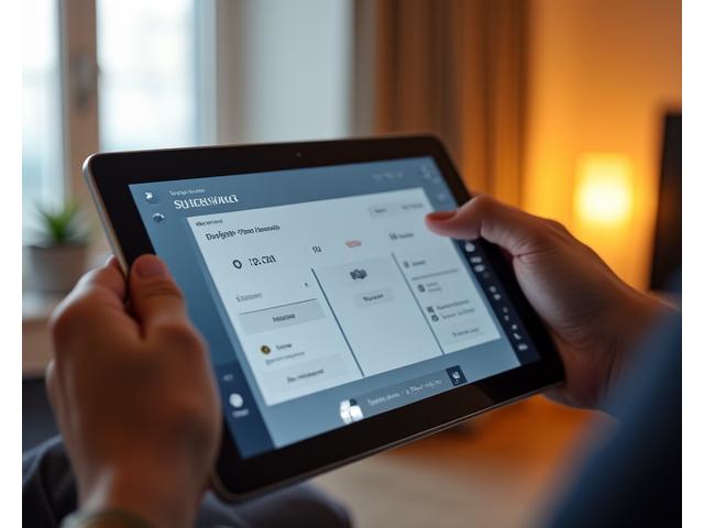 Smart lighting interface on a tablet displaying various room settings and color options